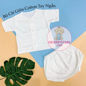 BỘ CÀI GIỮA TRẮNG COTTON TAY NGẮN