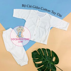 BỘ CÀI GIỮA TRẮNG COTTON TAY DÀI