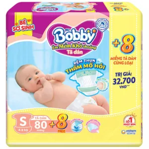 Tã Dán Bobby Size S 80 miếng (Cho bé 4 – 7kg)