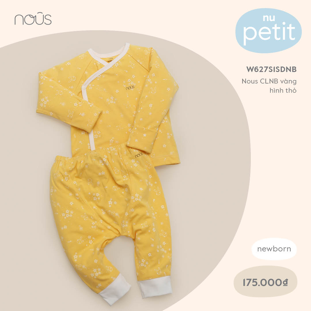 Bộ quần áo cài lệch Nous size Newborn – Vàng hình thỏ