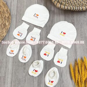 Set nón bao tay chân cho bé vải sợi tre